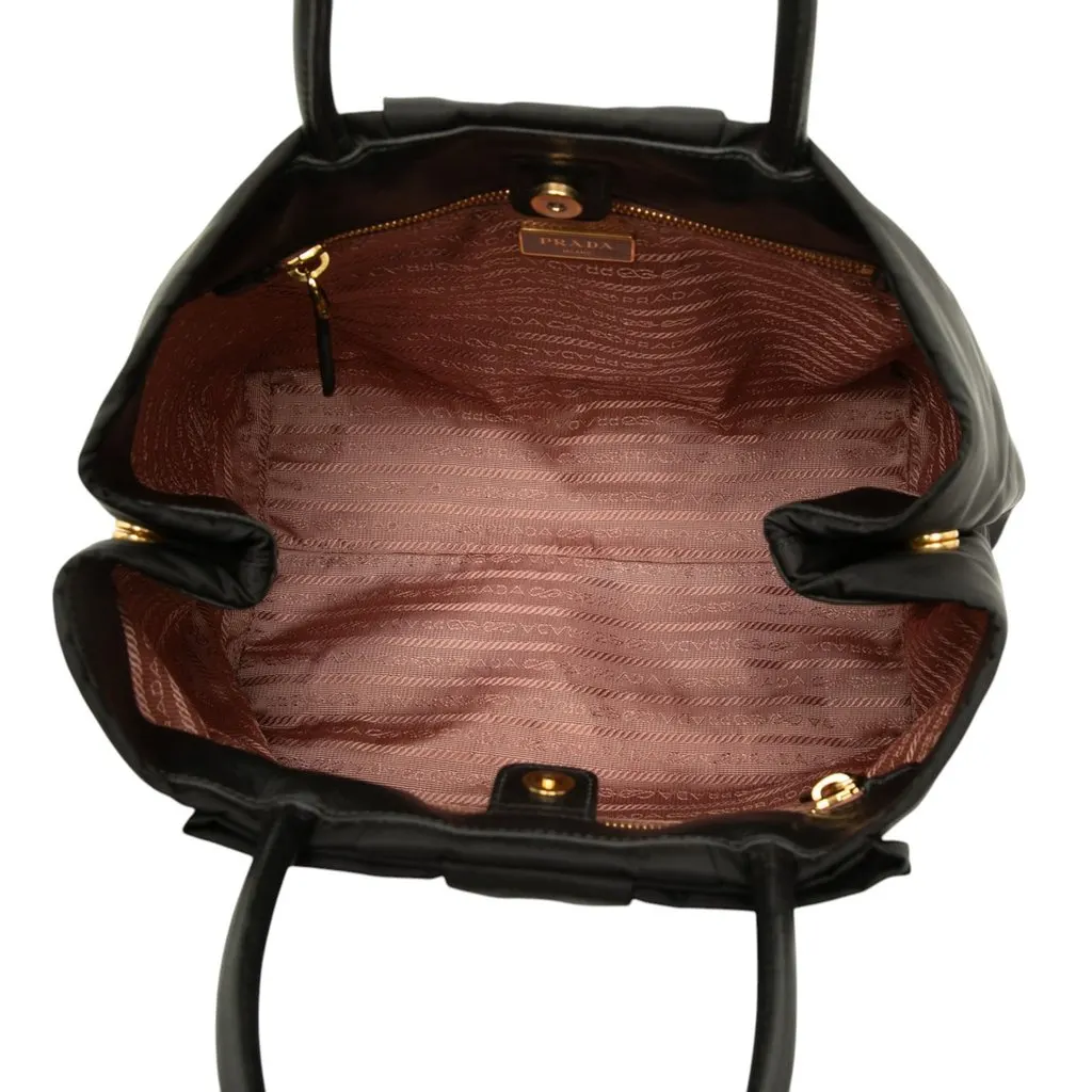 Prada Tessuto Fiocco Bow Handbag Black Polyamide Good - Model View
