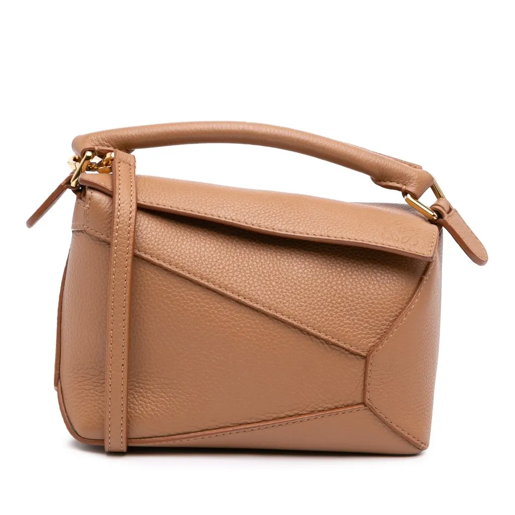 LOEWE Mini Calfskin Puzzle Edge Satchel Brown Leather Very good - Front View