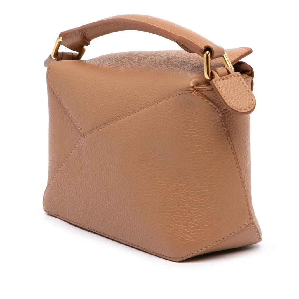 LOEWE Mini Calfskin Puzzle Edge Satchel Brown Leather Very good - Back View