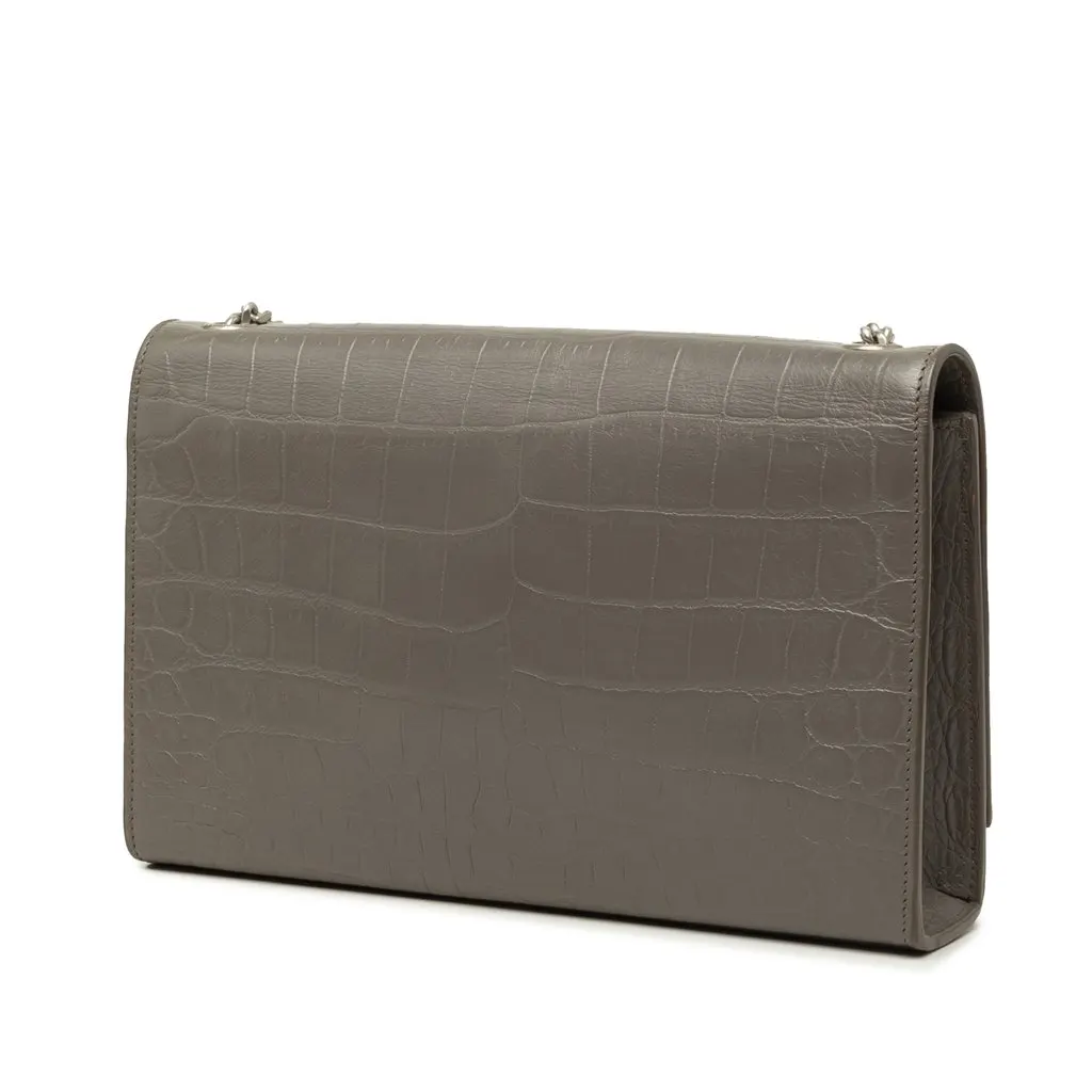 Saint Laurent Medium Croc Embossed Leather Monogram Kate Tassel Crossbody Grey Leather Good - Back View