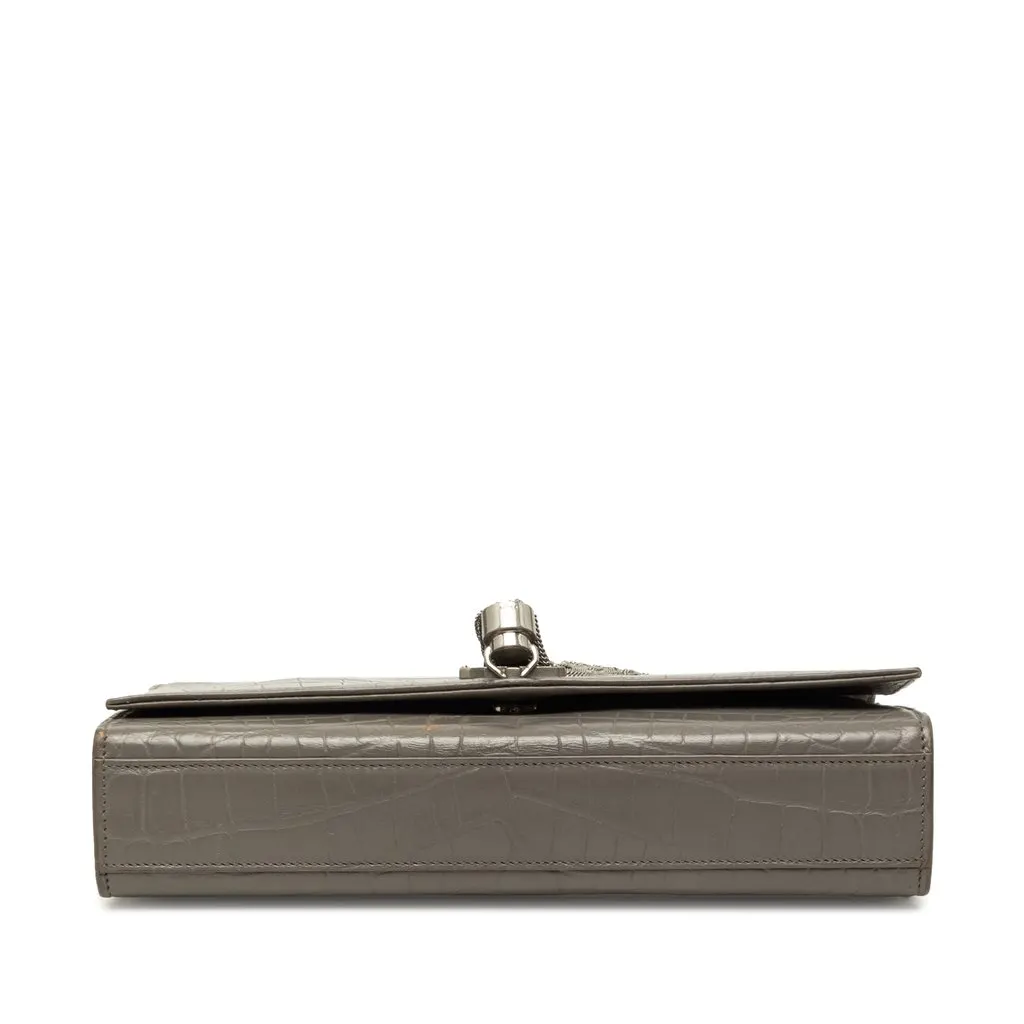 Saint Laurent Medium Croc Embossed Leather Monogram Kate Tassel Crossbody Grey Leather Good - Inside View