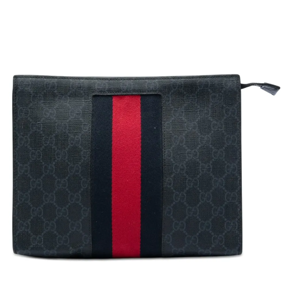 Gucci GG Supreme Web Clutch Black Very good - Front View