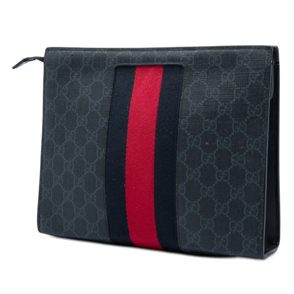 Gucci GG Supreme Web Clutch Black Very good - Back View