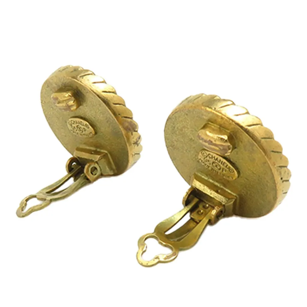 Chanel CC Gold Plated and Enamel Round Clip On Earrings Black Enamel Very good - Back View