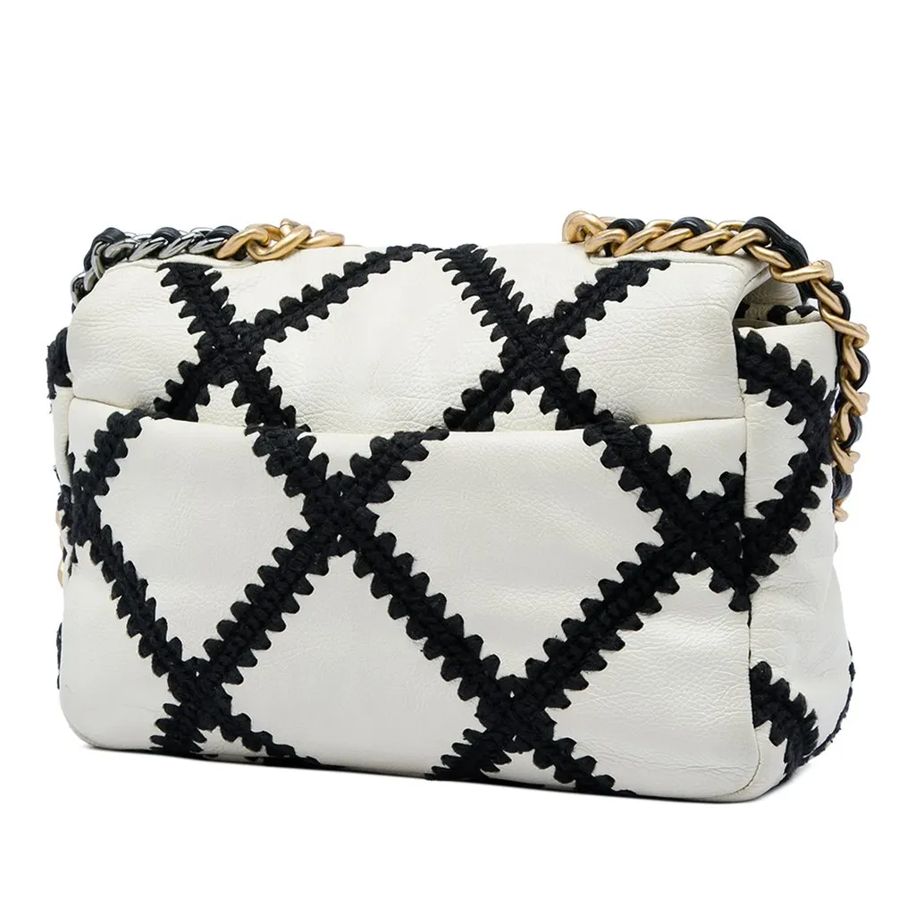 Chanel Medium Crochet Calfskin 19 Flap White Leather Very good - Back View