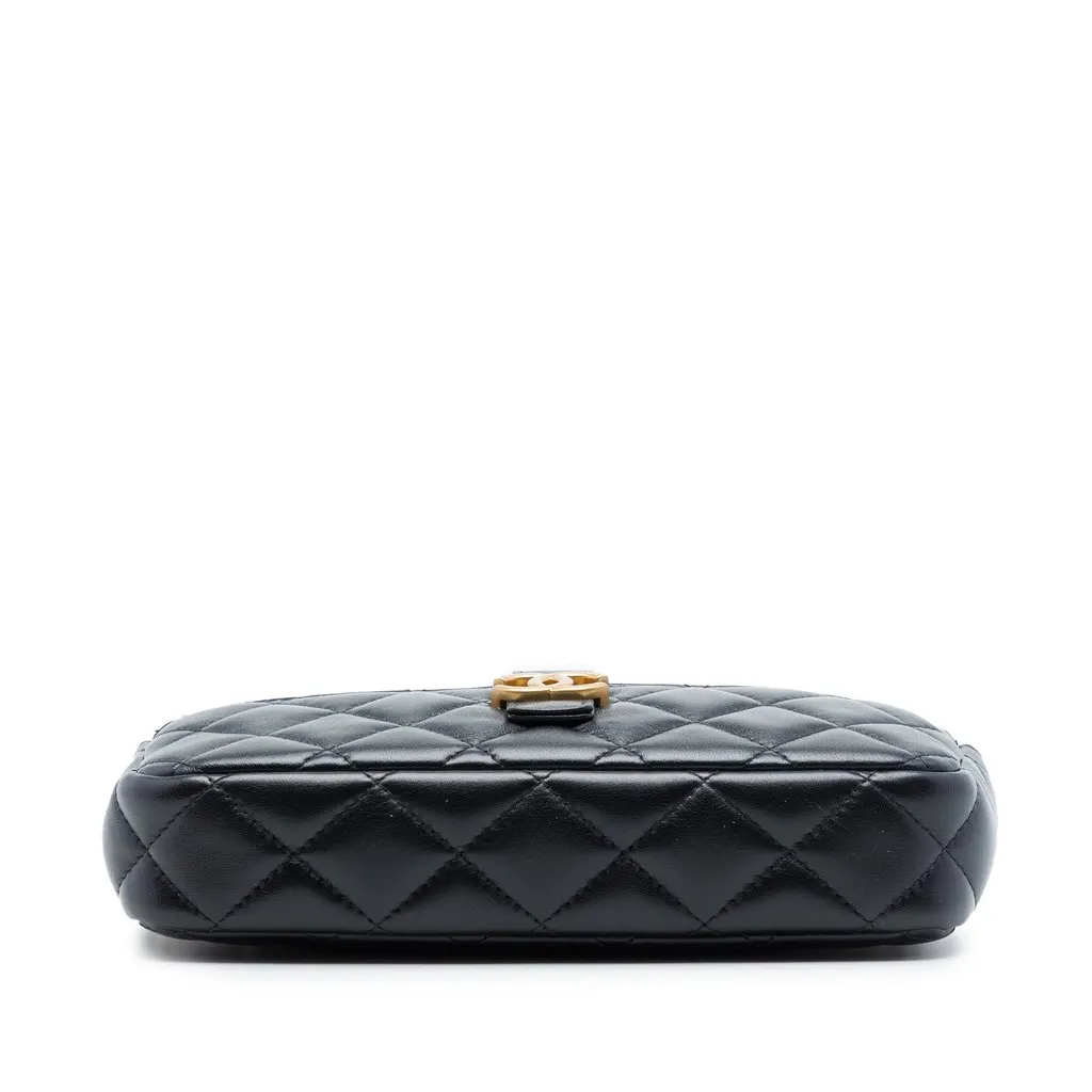Chanel CC Quilted Lambskin and Suede Double Zip Phone Holder With Chain Black Leather Very good - Inside View