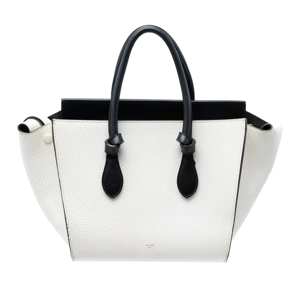 Celine Medium Bicolor Calfskin Tie Knot Tote White Leather Good - Front View