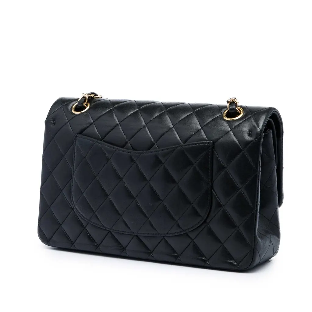 Chanel Medium Classic Lambskin Double Flap Black Leather Very good - Back View