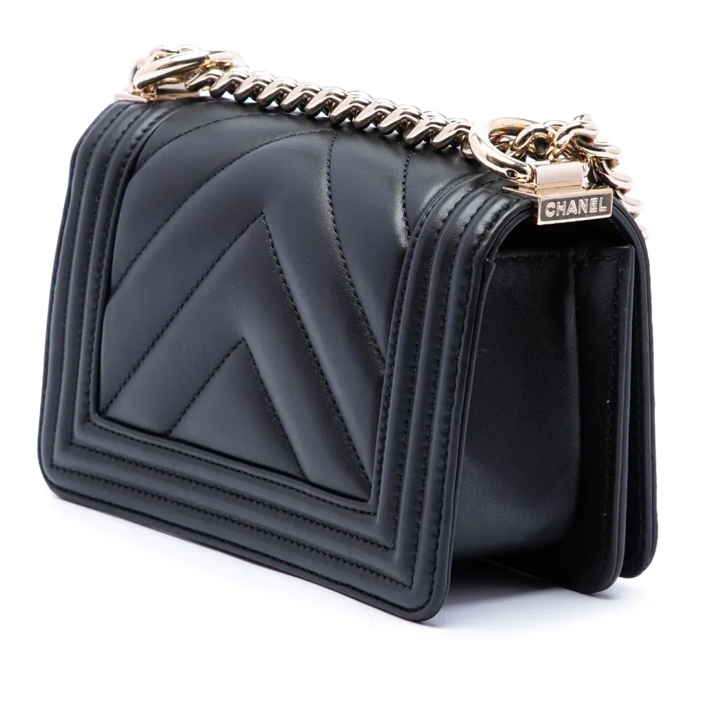 Chanel Mini Chevron Lambskin Boy Flap Black Leather Very good - Back View