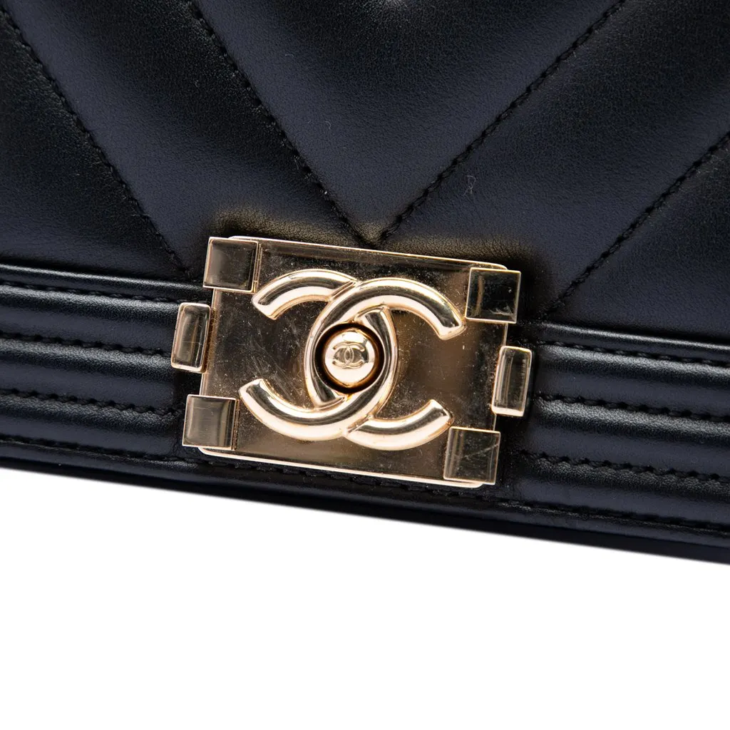 Chanel Mini Chevron Lambskin Boy Flap Black Leather Very good - Box View