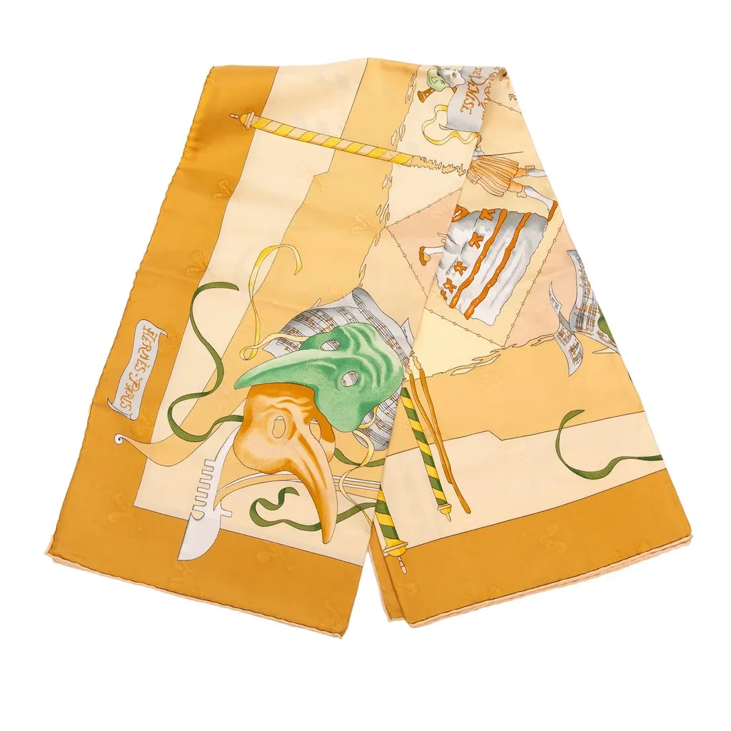 Hermès Le Carnaval de Venise Silk Scarf 90 Brown Very good - Front View