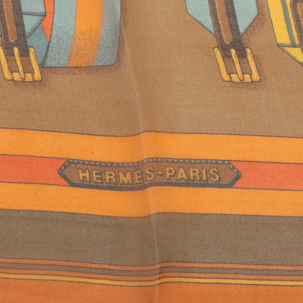 Hermès Les Sangles Handkerchief Brown Silk Never worn - Model View