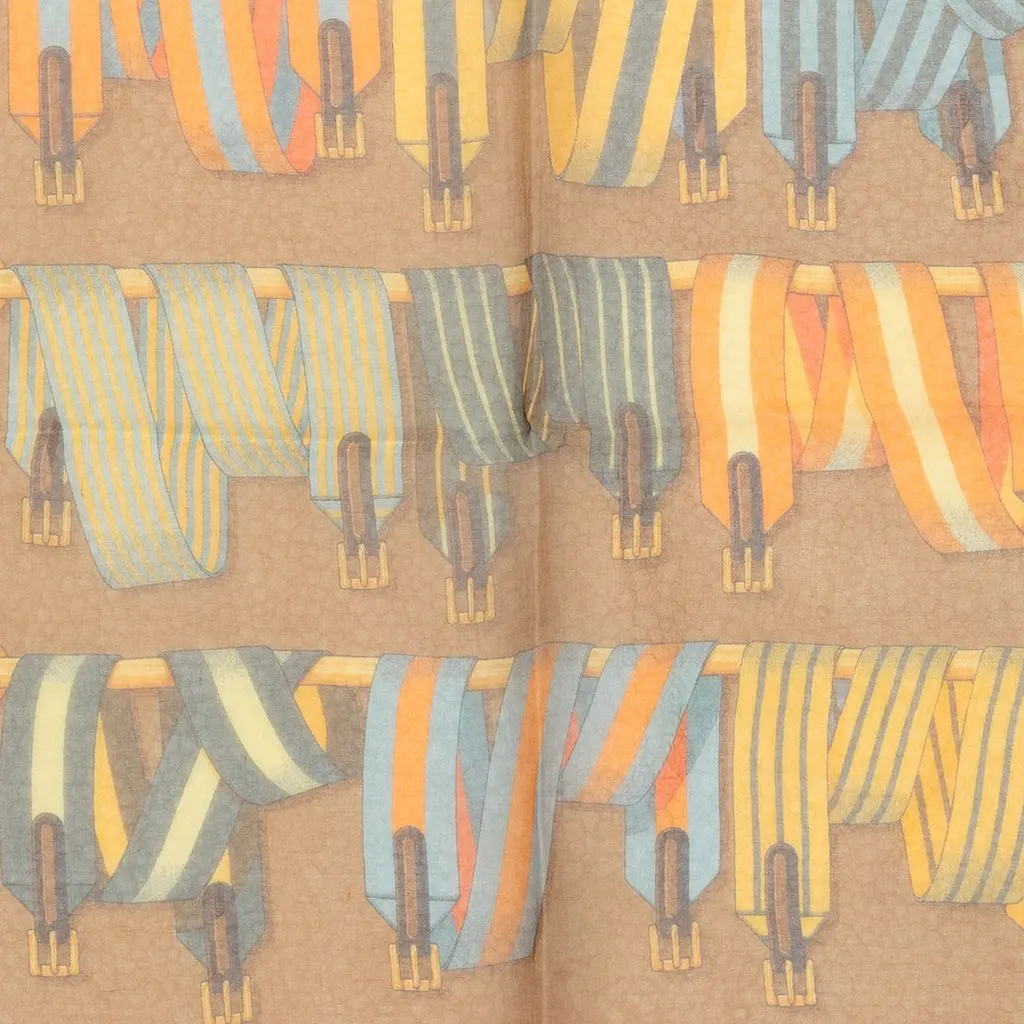 Hermès Les Sangles Handkerchief Brown Silk Never worn - Box View