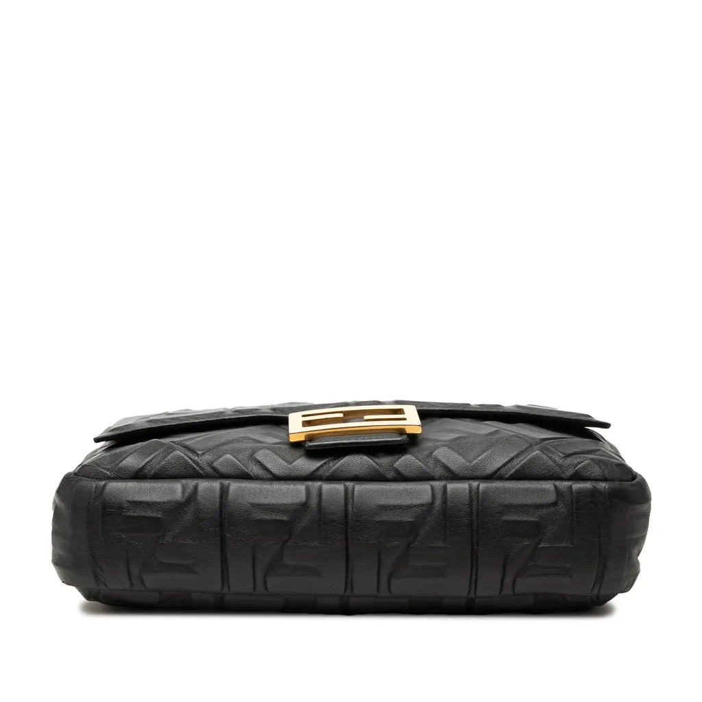 Fendi Zucca Embossed Leather Baguette Satchel Black Leather Good - Inside View