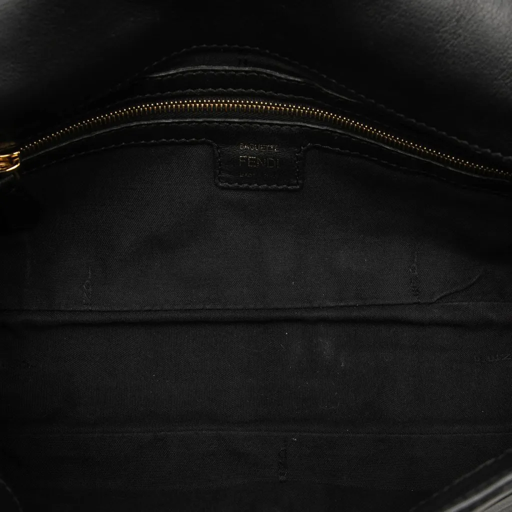 Fendi Zucca Embossed Leather Baguette Satchel Black Leather Good - Model View