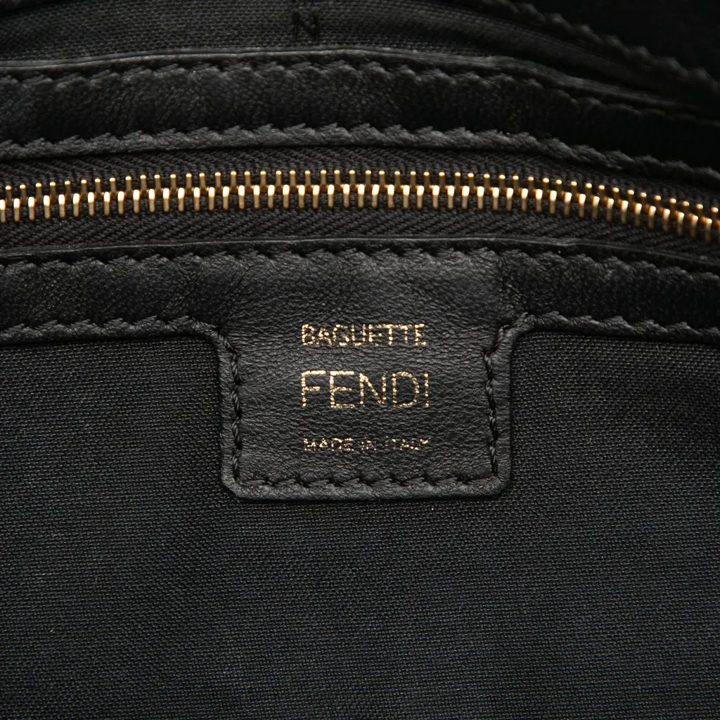 Fendi Zucca Embossed Leather Baguette Satchel Black Leather Good - Box View