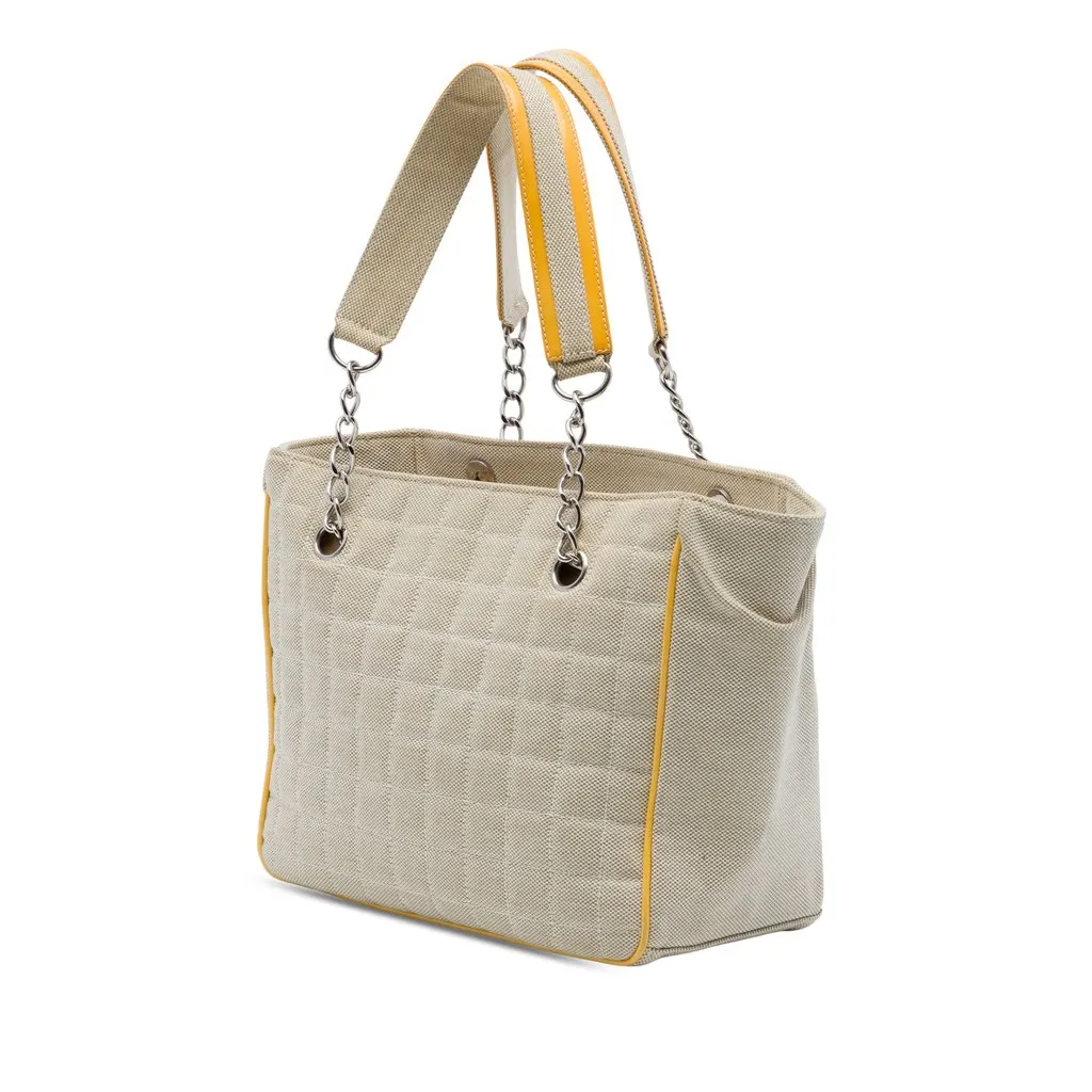 Chanel CC Chocolate Bar Canvas Camellia No. 5 Tote Beige Very good - Back View