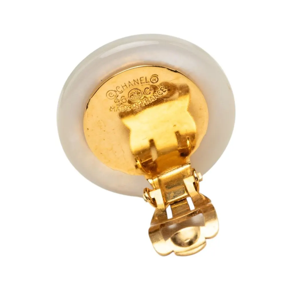 Chanel CC Resin Faux Pearl Round Clip On Earrings White Plastic Very good - Inside View