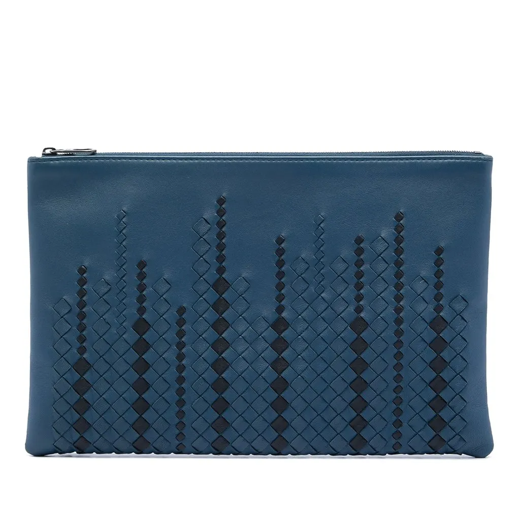 Bottega Veneta Bicolor Nappa Intrecciato Clutch Blue Leather Very good - Front View