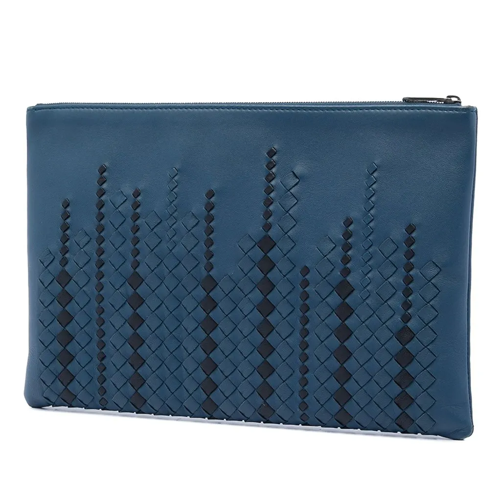 Bottega Veneta Bicolor Nappa Intrecciato Clutch Blue Leather Very good - Back View