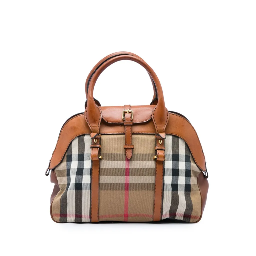 Burberry Medium House Check Canvas and Leather Milverton Satchel Brown Canvas Good - Front View
