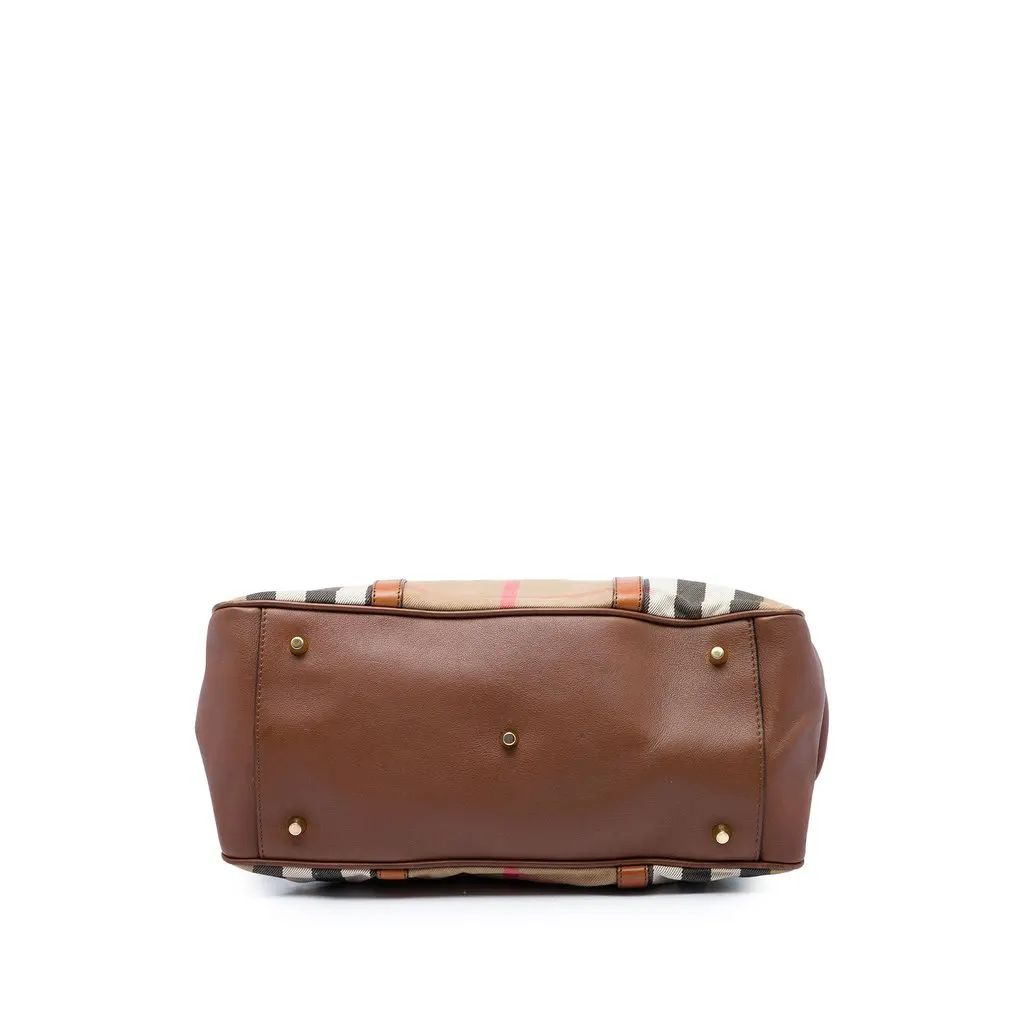 Burberry Medium House Check Canvas and Leather Milverton Satchel Brown Canvas Good - Inside View