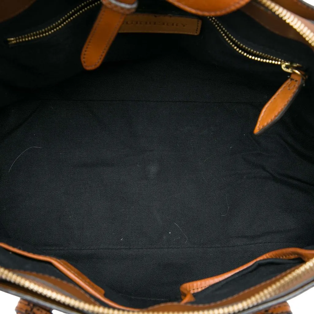 Burberry Medium House Check Canvas and Leather Milverton Satchel Brown Canvas Good - Model View