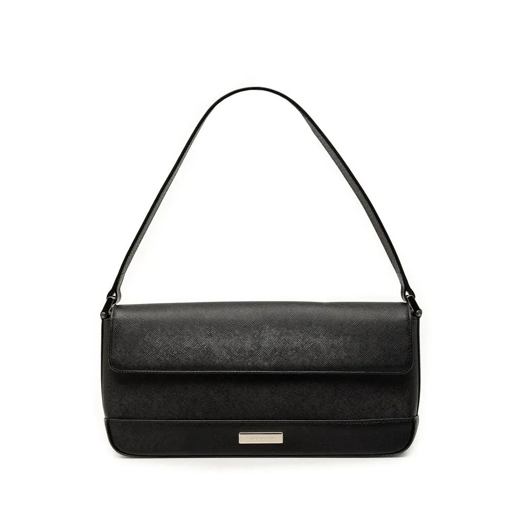 Burberry Leather Flap Shoulder Bag Black Leather Very good - Front View