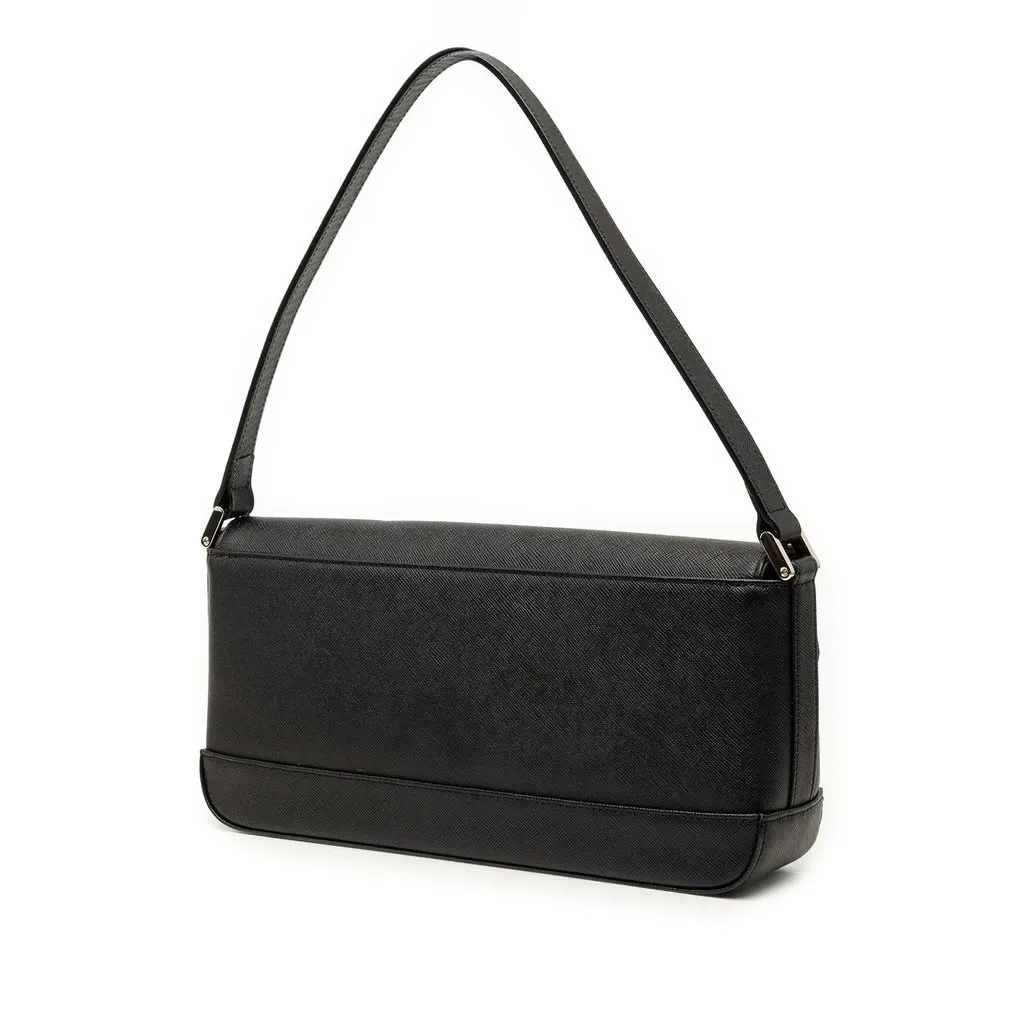 Burberry Leather Flap Shoulder Bag Black Leather Very good - Back View