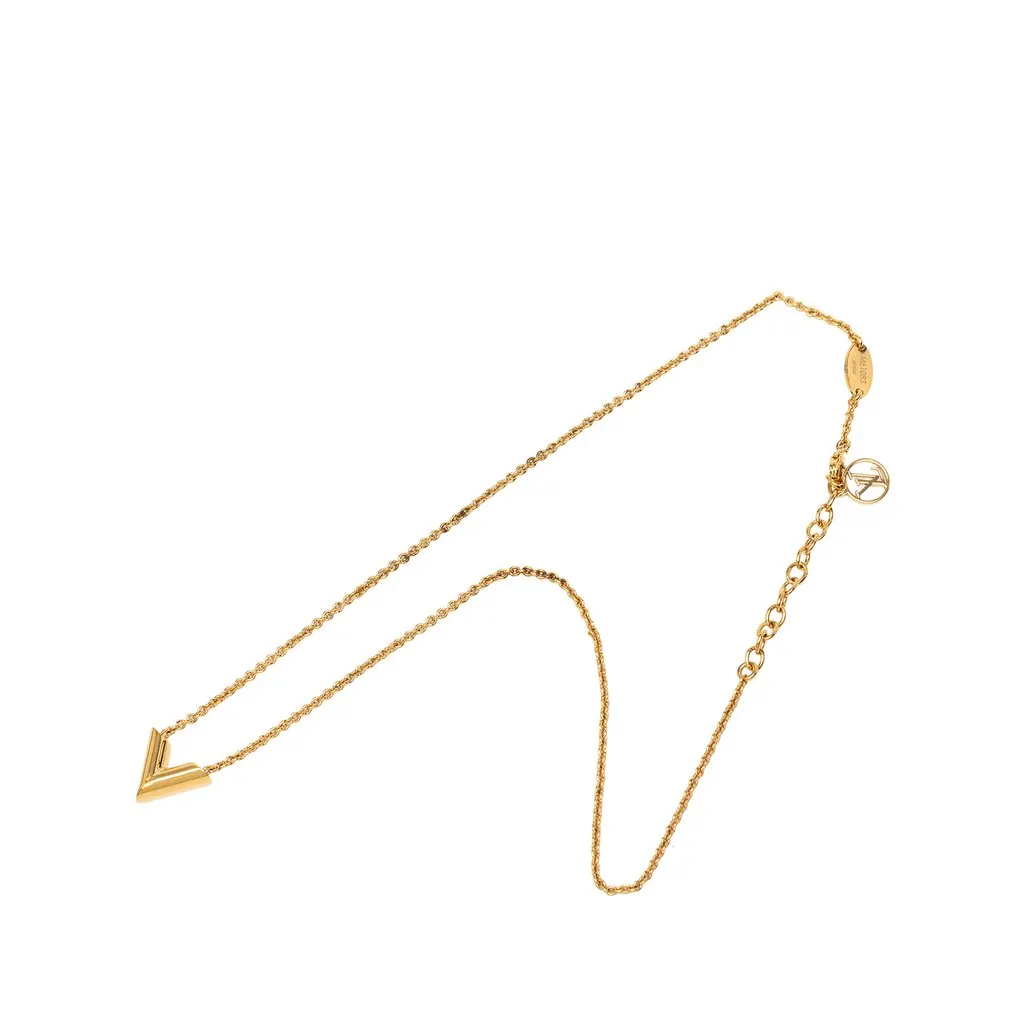 Louis Vuitton Gold Plated Essential V Necklace Gold Metal Very good - Front View