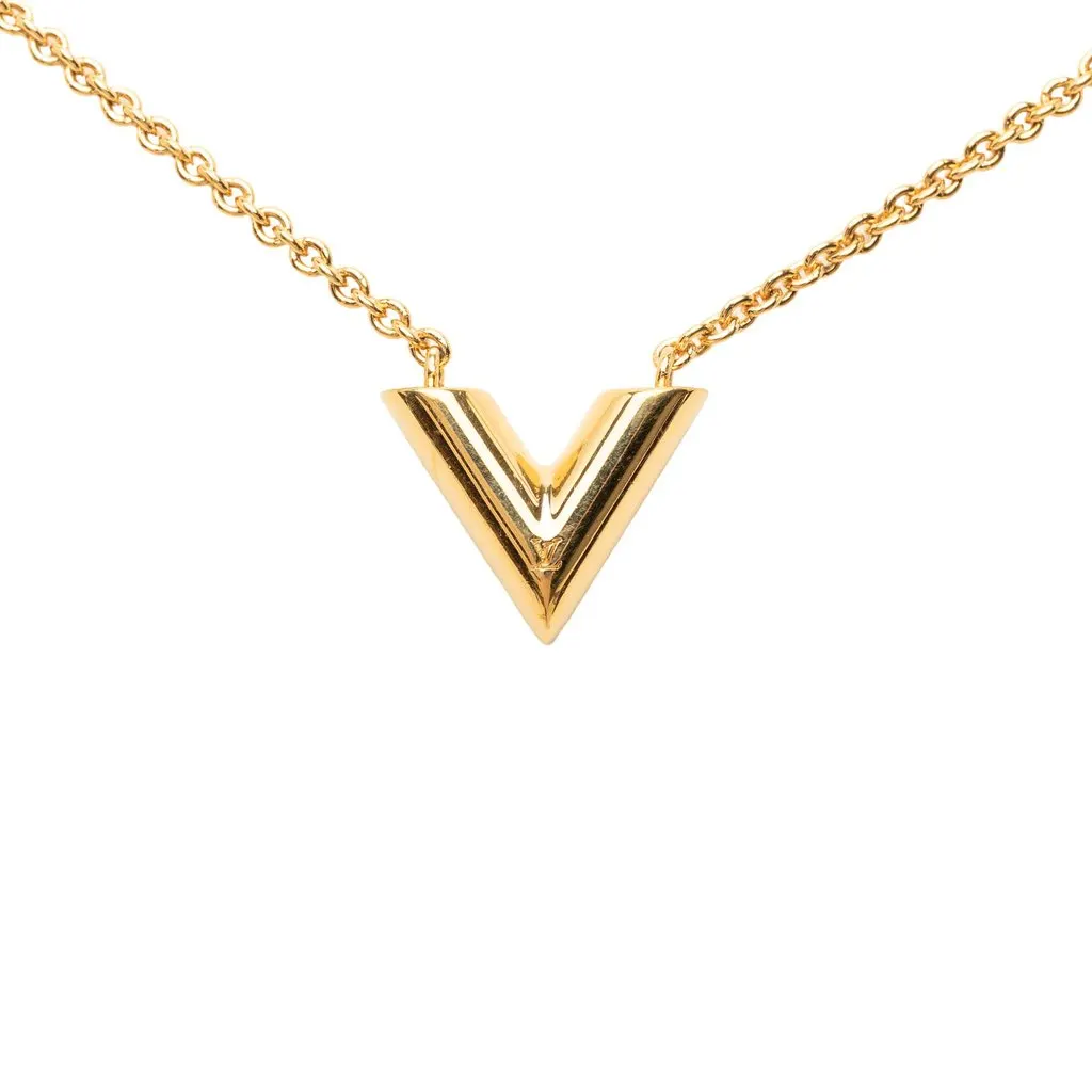 Louis Vuitton Gold Plated Essential V Necklace Gold Metal Very good - Back View