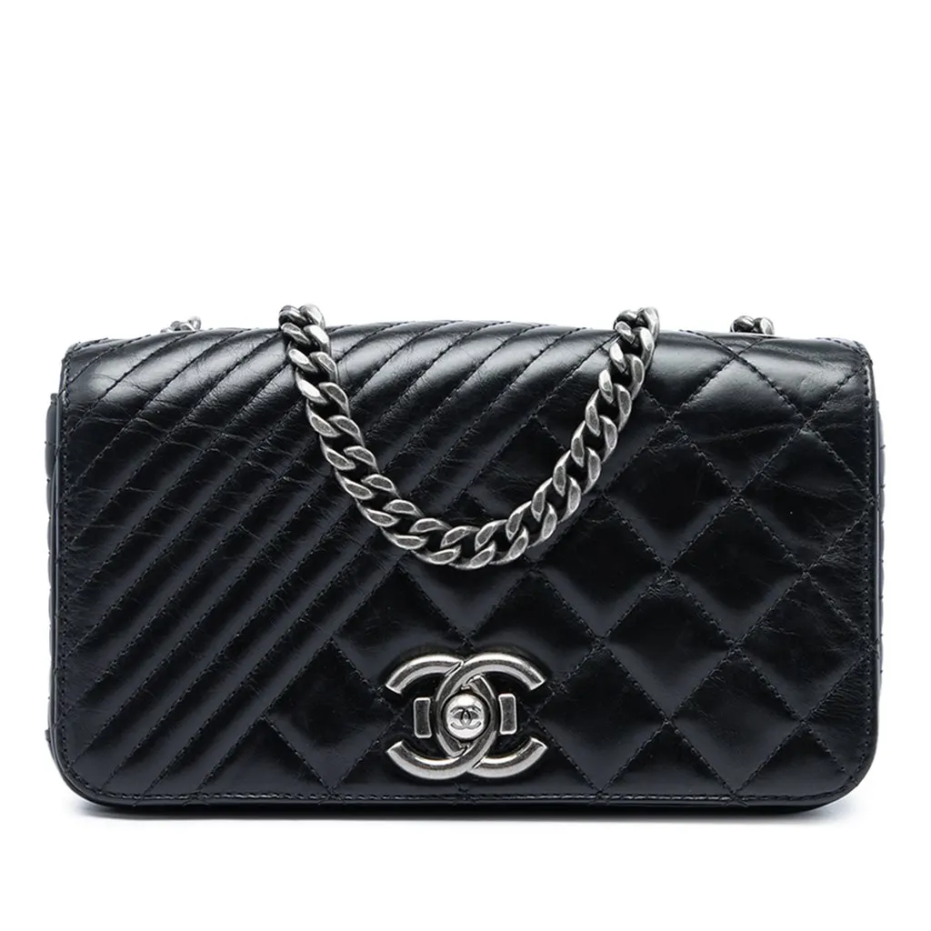 Chanel Small Quilted Aged Calfskin Coco Boy Flap Black Leather Very good - Front View