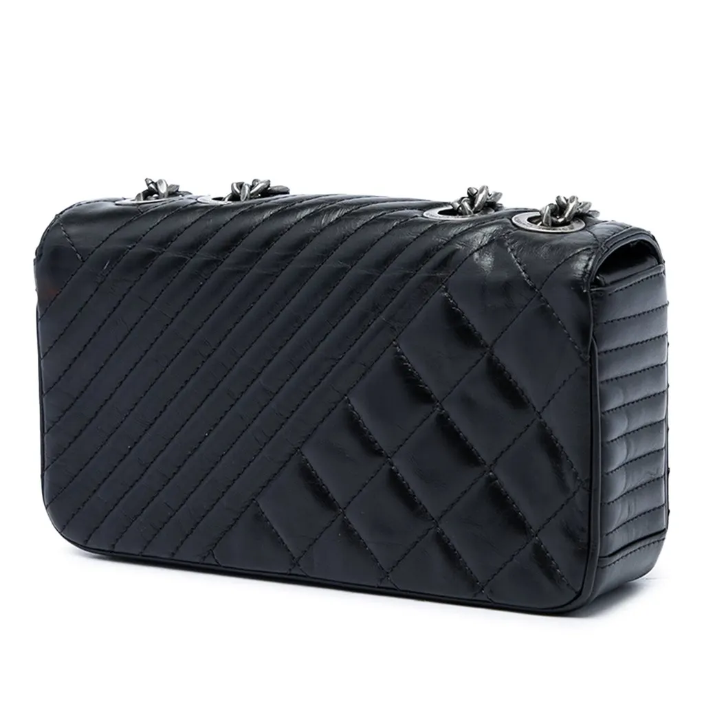 Chanel Small Quilted Aged Calfskin Coco Boy Flap Black Leather Very good - Back View