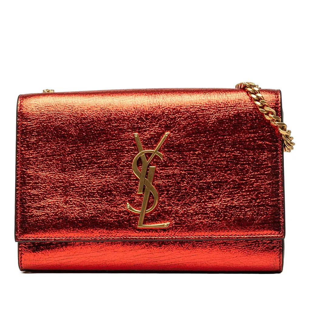 Saint Laurent Small Metallic Calfskin Monogram Kate Crossbody Red Leather Very good - Front View