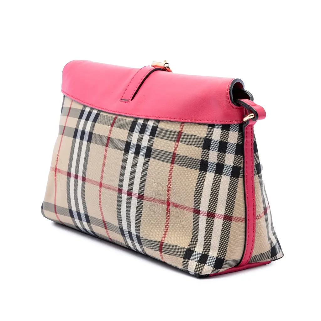 Burberry Haymarket Check Canvas Leah Crossbody Beige Canvas Very good - Back View