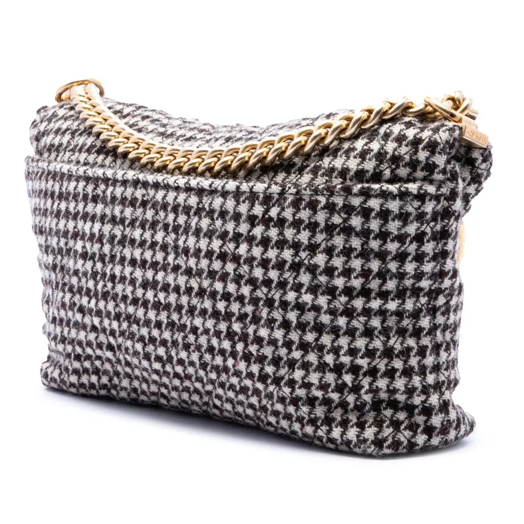 Chanel Medium Quilted Houndstooth Tweed and Calfskin Tabatiere Kisslock Fold Over Crossbody Black Very good - Back View
