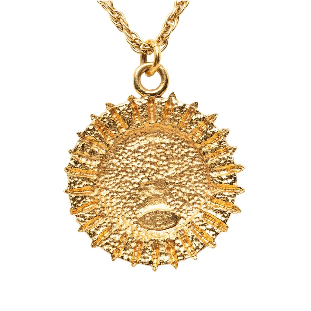 Chanel Gold Plated Medallion Coat of Arms Sunburst Pendant Necklace Gold Metal Very good - Inside View