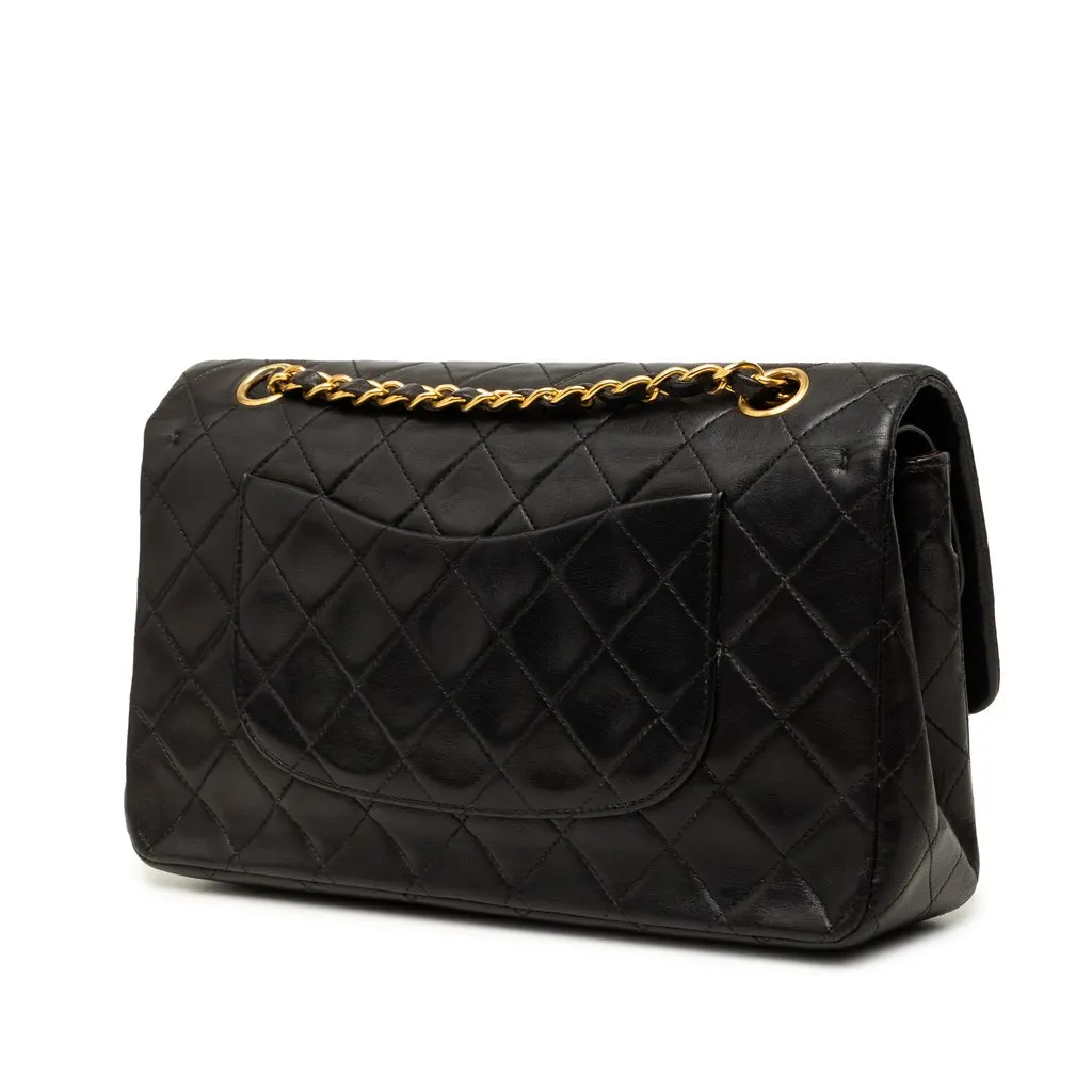 Chanel Medium Classic Lambskin Double Flap Black Leather Very good - Back View