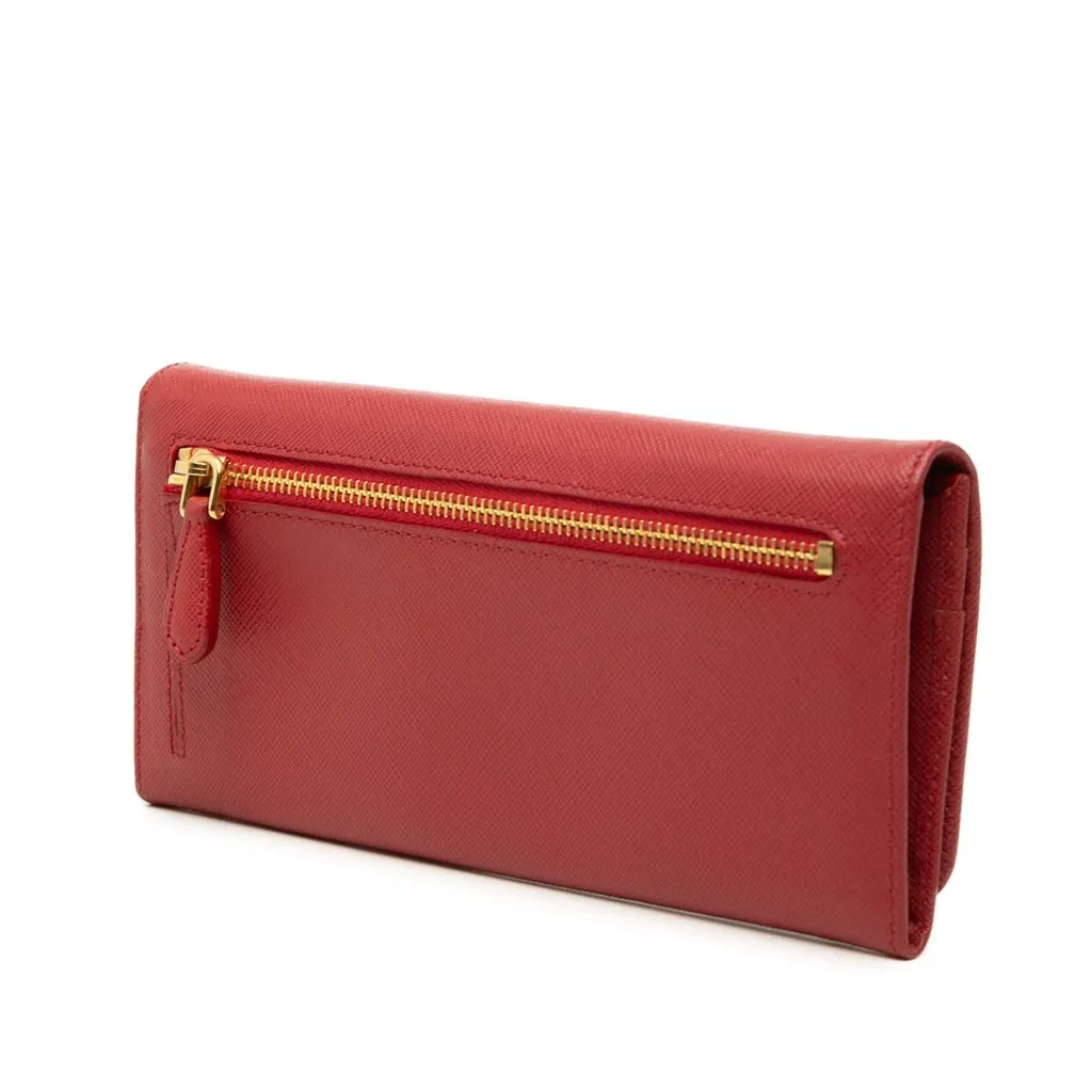 Prada Saffiano Continental Long Wallet Red Leather Very good - Back View