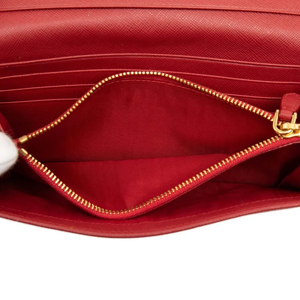 Prada Saffiano Continental Long Wallet Red Leather Very good - Box View