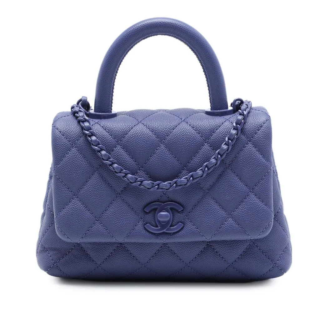 Chanel Extra Mini Quilted Caviar Incognito Coco Top Handle Bag Purple Leather Very good - Front View