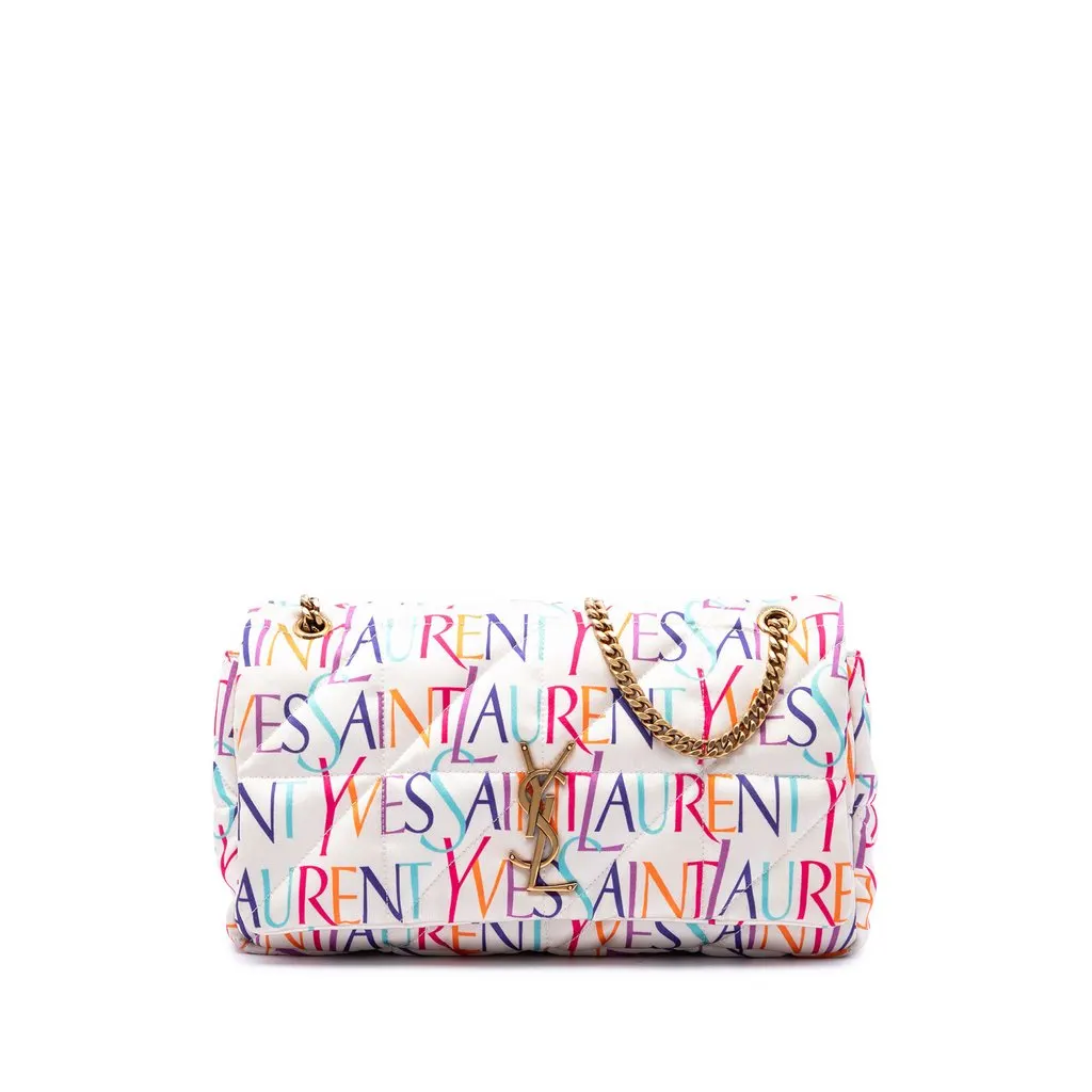 Saint Laurent Medium Silk Carre Rive Gauche Print Patchwork Jamie Shoulder Bag White Silk Very good - Front View
