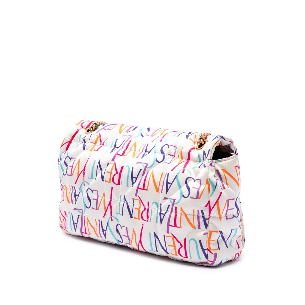Saint Laurent Medium Silk Carre Rive Gauche Print Patchwork Jamie Shoulder Bag White Silk Very good - Back View