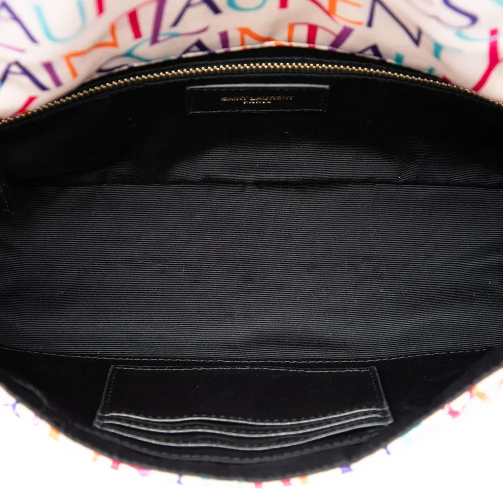 Saint Laurent Medium Silk Carre Rive Gauche Print Patchwork Jamie Shoulder Bag White Silk Very good - Model View