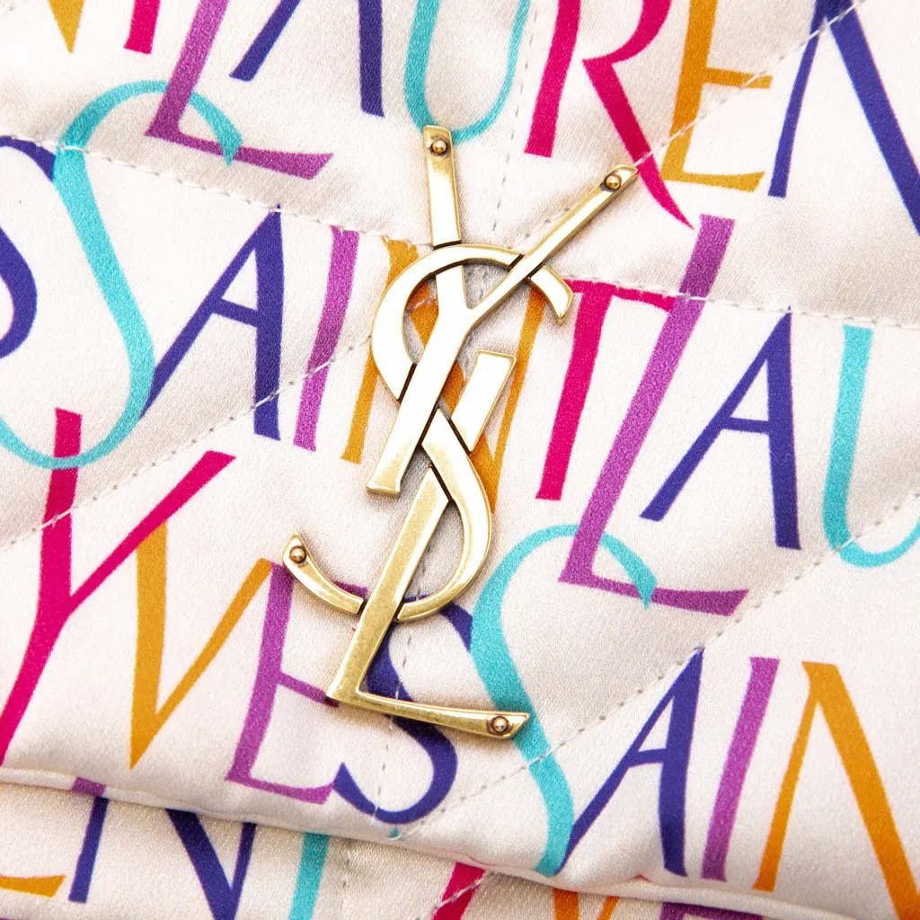 Saint Laurent Medium Silk Carre Rive Gauche Print Patchwork Jamie Shoulder Bag White Silk Very good - Box View