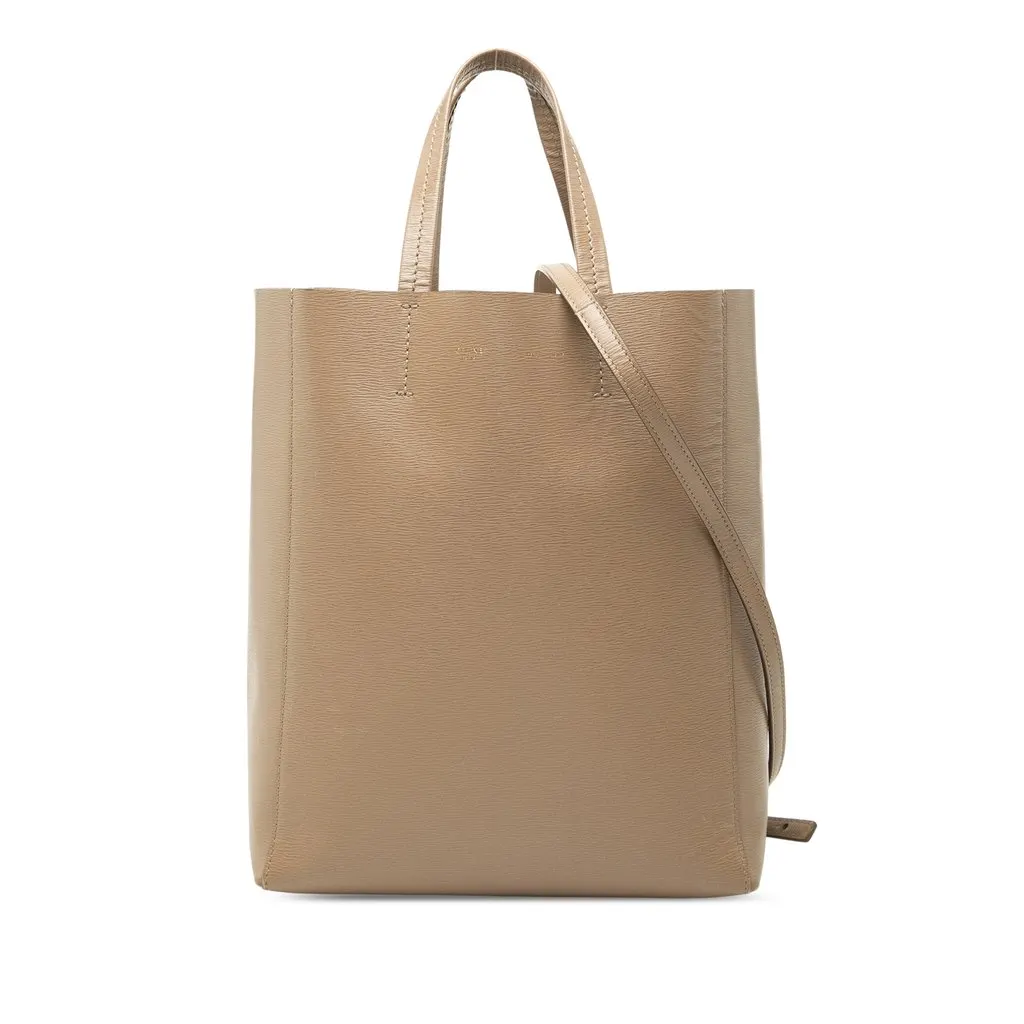 Celine Small Grained Calfskin Vertical Cabas Tote Brown Leather Good - Front View