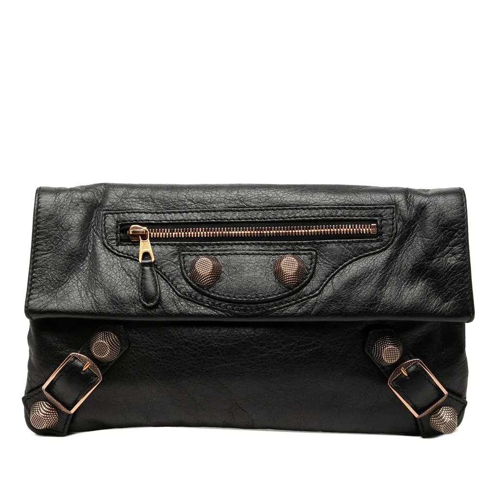 Balenciaga Lambskin Motocross Giant 21 Envelope Clutch Black Leather Very good - Front View