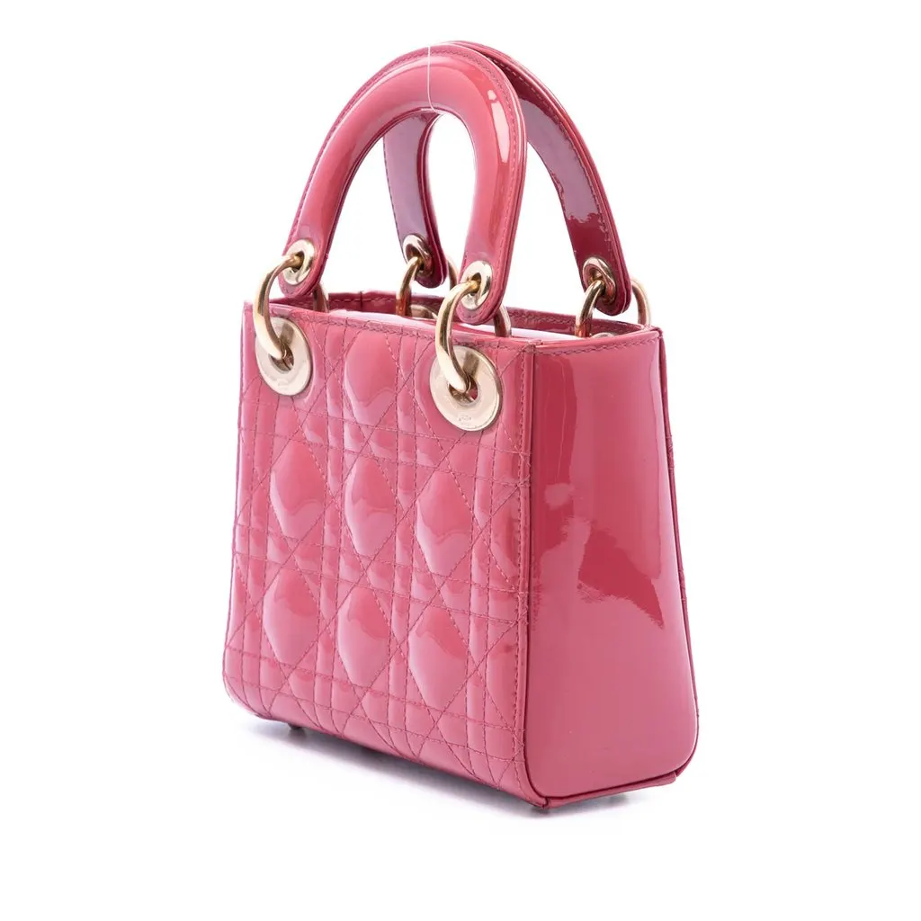 Dior Mini Patent Cannage Lady Dior Red Leather Very good - Back View