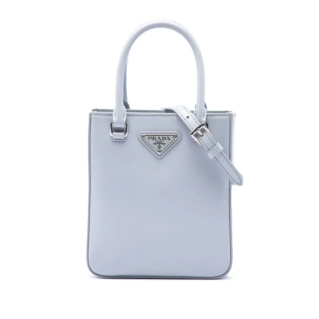 Prada Small Spazzolato Leather Satchel Blue Leather Good - Front View