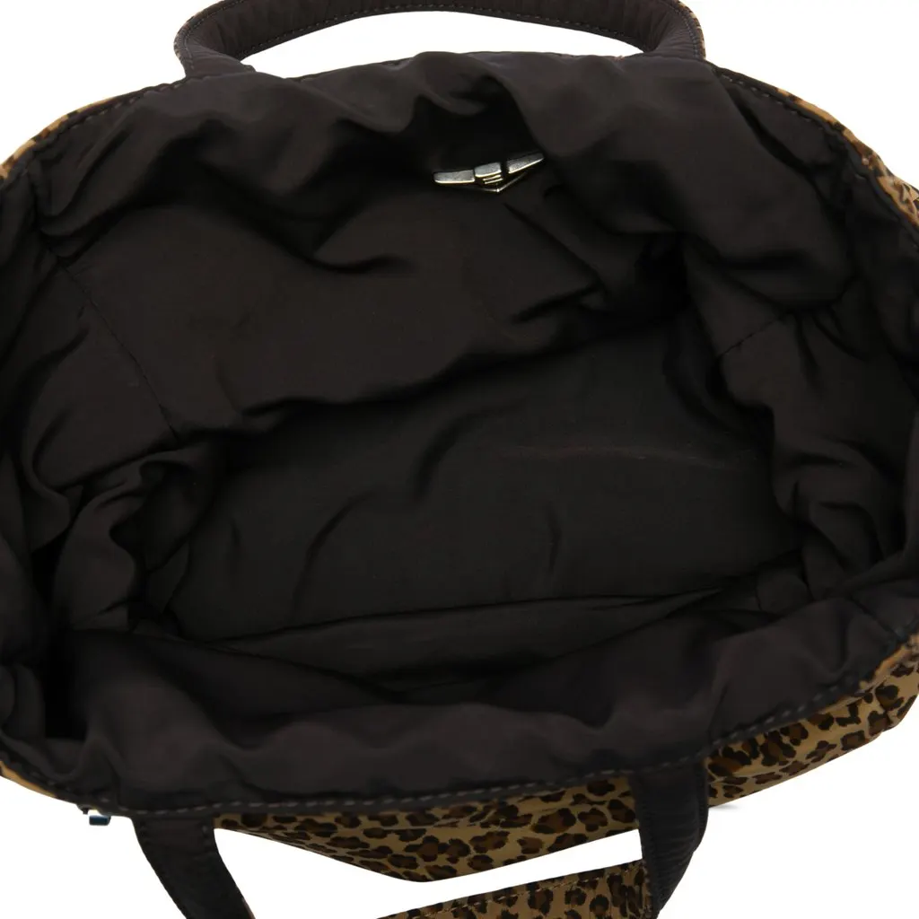 Bottega Veneta Nylon Reversible Leopard Print Tote Brown Polyamide Very good - Model View